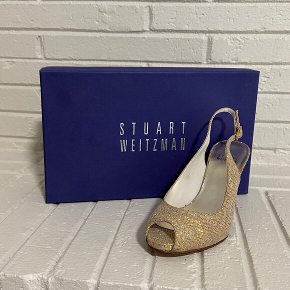 Stuart Weitzman Litely Aurora Glitter Gold Pump - Picture 5 of 16